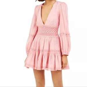 NWOT Free People Delightful Mini Dress Lace & Dotted Swiss Pink Size 2